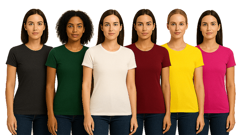 Baby Look Femininas 100% Algodão Fio 30/1 - LISAS, GOLA REDONDA