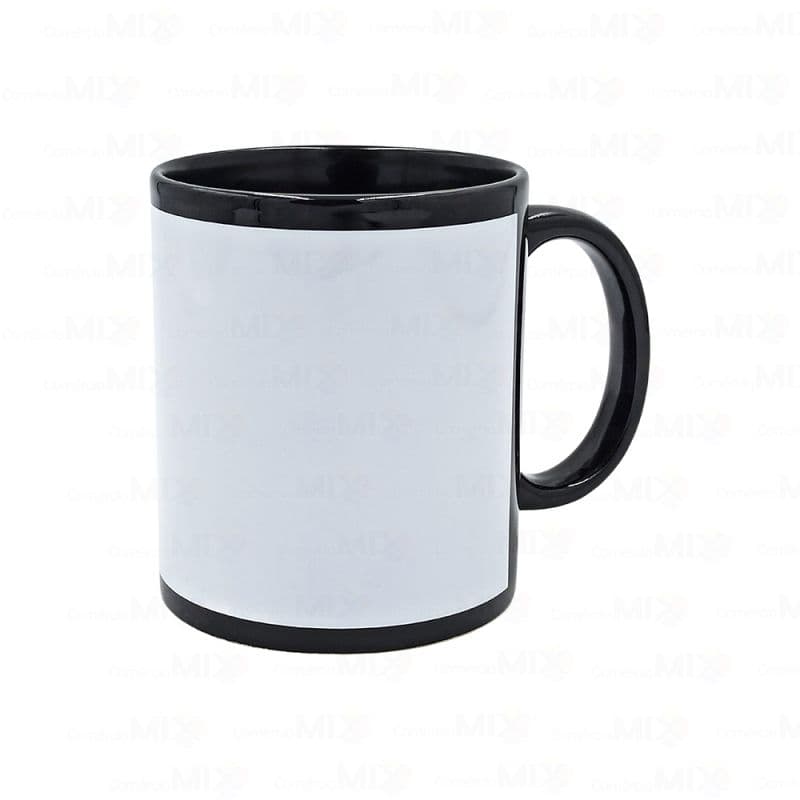Caneca de Cerâmica Preta com Faixa Branca 325ml